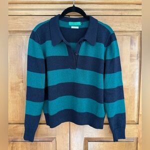 Clare V. Héloïse Polo Sweater Navy & Green Stripe